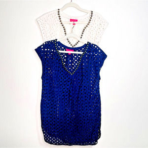 Lilly Pulitzer Swim Coverups Target Set of 2 Blue White Gold Beads Cotton Medium